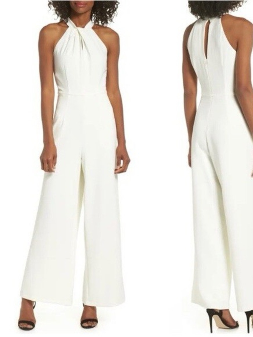 julia jordan White Halter Wide-Leg Jumpsuit